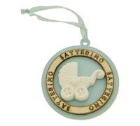 Ingrosso e Risparmio Bomboniere Battesimo 12 PZ Applicazione in Legno con Gessetto Carrozzina con Celeste Segnaposto Nascita Maschio Primo Compleanno Gadget Confettata