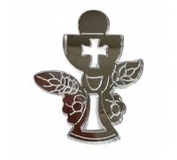 Ingrosso e Risparmio Bomboniere Comunione 12 pz Applicazione in Plexiglass Color Argento Simboli Sacri Calice e Ostia Bimbo Bimba Confettata Segnaposto Bambino Bambina