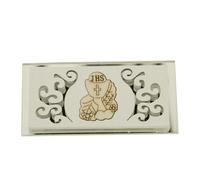 Ingrosso e Risparmio Bomboniere Comunione 12 pz Applicazione in Resina e Legno con Simboli Sacri Calice e Ostia Bimbo Bimba Confettata Segnaposto Bambino Bambina