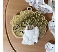 Ingrosso e Risparmio Bomboniere Comunione 12 pz Calamita Albero della Vita Legno e Plexiglass Color Oro con Gessetto Comunione Simboli Sacri Calice e Ostia Bimbo Bimba Confettata Segnaposto