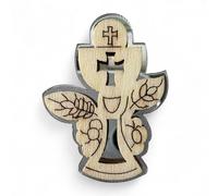 Ingrosso e Risparmio Bomboniere Comunione 12 pz Calamita Legno e Plexiglass Color Argento con Gessetto Comunione Simboli Sacri Calice e Ostia Bimbo Bimba Confettata Segnaposto