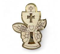 Ingrosso e Risparmio Bomboniere Comunione 12 pz Calamita Legno e Plexiglass Color Oro con Gessetto Comunione Simboli Sacri Calice e Ostia Bimbo Bimba Confettata Segnaposto