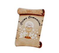 Ingrosso e Risparmio Bomboniere Comunione 12 pz Calamita Pergamena in Resina con Simboli Sacri Calice e Ostia Bimbo Bimba Confettata Segnaposto Bambino Bambina