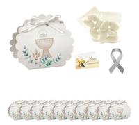 Ingrosso e Risparmio Bomboniere Comunione Set 10 Scatolina Borsetta Bianca con Calice e Spighe di Grano Bustine Confetti Bigliettino Personalizzabile Confettata Portaconfetti Bimbo Bimba Fai da Te