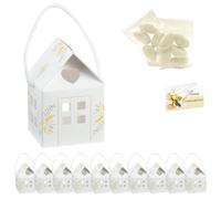 Ingrosso e Risparmio Bomboniere Comunione Set 10 Scatolina Casetta con Simboli Sacri Calice e Ostia Spighe Bustine Confetti Bigliettino Personalizzabile Confettata Portaconfetti Bimbo Bimba Fai da Te