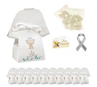 Ingrosso e Risparmio Bomboniere Comunione Set 10 Scatolina Tunica Bianca Calice e Spighe di Grano Bustine Confetti Bigliettino Personalizzabile Confettata Portaconfetti Bimbo Bimba Fai da Te