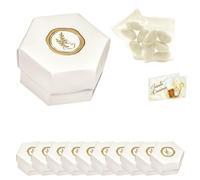 Ingrosso e Risparmio Bomboniere Cresima Set 10 Scatoline Esagono con Colomba e Ulivo Color Oro in Rilievo Bustine Confetti Bigliettino Personalizzabile Confettata Portaconfetti Bimbo Bimba Fai da Te