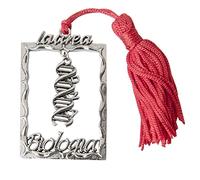 Ingrosso e Risparmio Bomboniere Laurea Biologia 12PZ Ciondolo Zama Medaglietta Rettangolare con Simbolo Dna Scritta Laurea Biologia Maschio Femmina con Nappina Rossa