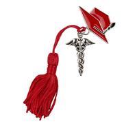 Ingrosso e Risparmio Bomboniere Laurea Farmacia 12PZ Ciondolo con Tocco Zama di Colore Rosso con Medaglietta Caduceo Laurea Maschio Femmina con Nappina Rossa