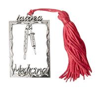 Ingrosso e Risparmio Bomboniere Laurea Medicina 12PZ Ciondolo Zama Medaglietta Rettangolare con Simbolo Siringa e Termometro Scritta Laurea Medicina Maschio Femmina con Nappina Rossa
