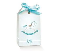 Ingrosso e Risparmio Bomboniere Nascita Bambino 10 pz Scatolina Bustina con Cavalluccio a Dondolo Celeste Portaconfetti Segnaposto Bimbo Maschietto Primo Compleanno Battesimo Fai da Te