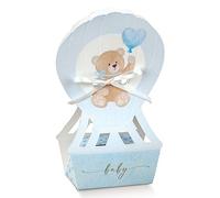 Ingrosso e Risparmio Bomboniere Nascita Bambino 10 pz Scatoline a Forma di Mongolfiera con Orsetto di Colore Celeste Portaconfetti Segnaposto Bimbo Maschietto Primo Compleanno Battesimo Fai da Te