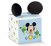 Ingrosso e Risparmio Bomboniere Nascita Bambino 12 pz Scatoline Cubo Celeste Topolino con Orecchie Nere Portaconfetti Segnaposto Bimbo Maschietto Primo Compleanno Battesimo Fai da Te