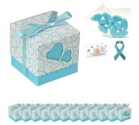 Ingrosso e Risparmio Bomboniere Nascita Bimbo Set 20 Scatoline Celeste Doppio Cuore Fiocco Incluso Bigliettini Personalizzabili Bustine Confetti Celesti Cioccolato Portaconfetti Battesimo Maschietto