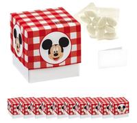 Ingrosso e Risparmio Bomboniere Set Compleanno 10 Scatoline Cubo Topolino Fondo e Coperchio per Bimbo Rosso a Quadri Bustine Confetti Bigliettino Personalizzabile Confettata Portaconfetti Fai da Te