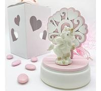 Ingrosso e Risparmio Carillon elettronico a Base Circolare con Albero della Vita Rosa e Unicorno in Porcellana - bomboniere Battesimo Bambina