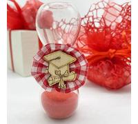 Ingrosso e Risparmio Clessidra con Sabbia Rossa e coccardina in Tessuto con Tocco in Legno, Idee bomboniere Laurea