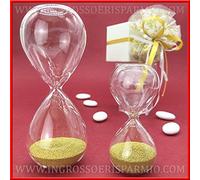 Ingrosso e Risparmio Clessidre in Vetro Trasparente con Perline Color Oro, in Due Dimensioni, bomboniere Originali 50 Anni Matrimonio, Nozze, Anniversario (Standard-con Confezione Panna)