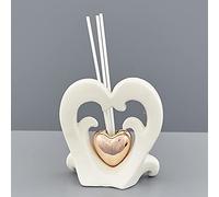 Ingrosso e Risparmio Diffusore Essenza in Ceramica a Forma di Cuore con cuoricino a Specchio, bomboniere Matrimonio,Anniversario.Scatole e Bacchette Incluse.