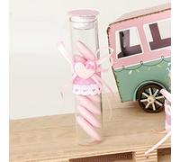 Ingrosso e Risparmio Kit 12 Provette portaconfetti con Decorazioni Rosa, cuoricino e Fiocco - pensierini Nascita economici