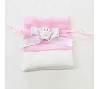 Ingrosso e Risparmio Kit 12 Sacchetti per Confetti Rosa e Bianchi con Applicazione coroncina in Gesso - confettate Nascita Femminuccia economiche