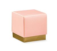 Ingrosso e Risparmio Kit 12 scatoline per Confetti cubiche Fondo Oro Lucido e Coperchio Rosa Baby - confettate Nascita Femminuccia