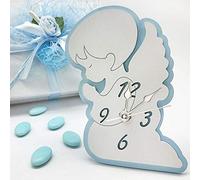 Ingrosso e Risparmio Orologio da Tavolo a Forma di angioletto Bianco e Celeste in Legno, bomboniere Battesimo, Comunione Bambino, Completo di Scatola Regalo (Senza confezionamento)