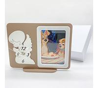 Ingrosso e Risparmio Orologio da Tavolo con Cornice portafoto Tortora incorporata e Angelo Custode Bianco - bomboniere Battesimo Originali