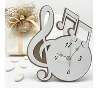 Ingrosso e Risparmio Orologio in Legno Bianco e Tortora a Forma di Chiave di Violino e Note Musicali, con Scatola Regalo Inclusa, bomboniere (Grande)