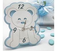 Ingrosso e Risparmio Orologio per Battesimo Maschietto a Forma di Leone Bianco e Celeste in Legno, bomboniere Comunione utili, Idee Regalo, Completo di Scatola Regalo (con Confezione Celeste)