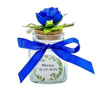 Ingrosso e Risparmio Set 12PZ Barattolini Portaconfetti con Fiore su Tappo di Sughero 12 Bustine Confetti 12 Adesivi Personalizzabili Nastro Fiocco Matrimonio Comunione Cresima (Blu)