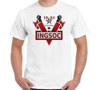 INGSOC 1984 - Maglietta da uomo George Orwell Fictional Novel English Socialism Graphic Unisex White Top Shirt, bianco, 3XL