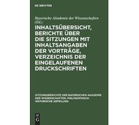 Inhaltsübersicht, Berichte Über Die Sitzungen Mit Inhaltsanga (Copertina rigida)