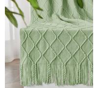 inhand, Coperta verde salvia per divano, morbida coperta per soggiorno, decorazione per la casa lavorata a maglia, coperta estiva leggera e traspirante per esterni, 152,4 x 203,2 cm