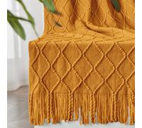inhand Knitted Fall Throw Blanket for Couch and Bed Knit Fall Decor Halloween Blanket with Tassel Brown Lightweight Decorative Farmhouse W