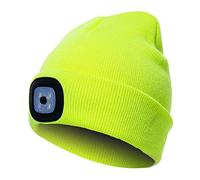 INHDBOX,Berretto a LED a maglia, con luce ricaricabile USB, facile installazione anteriore posteriore, berretto unisex invernale A-Fluorescente giallo m