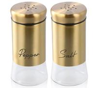 INHEMING 2 Pezzi Set Saliera e Pepiera Oro, 150ML, Saliera e Pepiera Vetro con Coperchi in Acciaio Inossidabile per Casa, Cucina, Ristorante, Barbecue, Camper