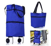 INHEMING Carrello Portaspesa,Borsa per la Spesa Pieghevole con 2 Ruot,Multifunzione, per la Spesa, da Viaggio Blu