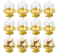 inheming Mini Alzata per Torta in Plastica ,12 Pezzi Piccola Alzata per Dolci ,Porta Caramelle con Coperchio,Trasparente Supporti per Torte ,per Matrimoni, Baby Shower, Feste di Compleanno - Oro