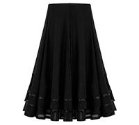 inhzoy Abito da Ballerino Flamenco per Bambini Bambina Gonna da Ballo per Corrida Spagnola Gonna Grande Swing in Tinta Unita Costume Rumba Salsa Tango Danza del Ventre Nero A 11-12 Anni