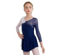 inhzoy Abito da Pattinaggio Artistico Bambina Manica Lunga Vestito da Balletto Ginnastica Artistica Body da Danza Classica Ballerina Strass Leotards Vestito da Ballo Lirico