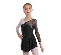 inhzoy Abito da Pattinaggio Artistico Bambina Manica Lunga Vestito da Balletto Ginnastica Artistica Body da Danza Classica Ballerina Strass Leotards Vestito da Ballo Lirico