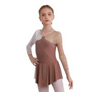 inhzoy Abito da Pattinaggio Artistico Bambina Manica Lunga Vestito da Balletto Ginnastica Artistica Body da Danza Classica Ballerina Strass Leotards Vestito da Ballo Lirico Marrone A 9-10 Anni