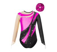 inhzoy Body Ginnastica Artistica Bambina Manica Lunga Balletto Leotards da Danza Classica con Strass Abito da Pattinaggio Artistico Body da Ginnastica Ritmica Performance Rosa caldo 7-8 anni
