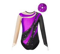 inhzoy Body Ginnastica Artistica Bambina Manica Lunga Balletto Leotards da Danza Classica con Strass Abito da Pattinaggio Artistico Body da Ginnastica Ritmica Performance Viola 9-10 anni