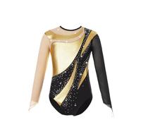inhzoy Body Ginnastica Artistica Bambina Manica Lunga Balletto Leotards da Danza Classica con Strass Abito da Pattinaggio Artistico Body da Ginnastica Ritmica Performance Oro 13-14 anni