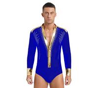 inhzoy Body Uomo Danza Classica con Strass Costumi Prestazioni Uomo Camicia da Ballo Latino Americano Tango Body da Pattinaggio Artistico Costume Danza Samba Rumba Salsa Blu L