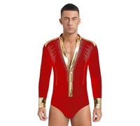 inhzoy Body Uomo Danza Classica con Strass Costumi Prestazioni Uomo Camicia da Ballo Latino Americano Tango Body da Pattinaggio Artistico Costume Danza Samba Rumba Salsa Rosso M