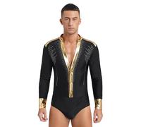inhzoy Body Uomo Danza Classica con Strass Costumi Prestazioni Uomo Camicia da Ballo Latino Americano Tango Body da Pattinaggio Artistico Costume Danza Samba Rumba Salsa Nero M