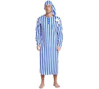 inhzoy Camicia da Notte Uomo a Manica Lunga Maglie Pigiama Girocollo Abbigliamento da Notte a Righe Vestaglia da Notte con Cappello Pigiama Sleepwear Nightwear Blu Reale L